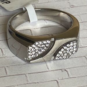 Men's Stainless Steel Crystal Detailed Ring size 10